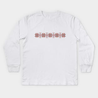 Palestinian Jordanian Tatreez Cross Stitch Realistic Traditional Embroidery Pattern Design #4 Kids Long Sleeve T-Shirt